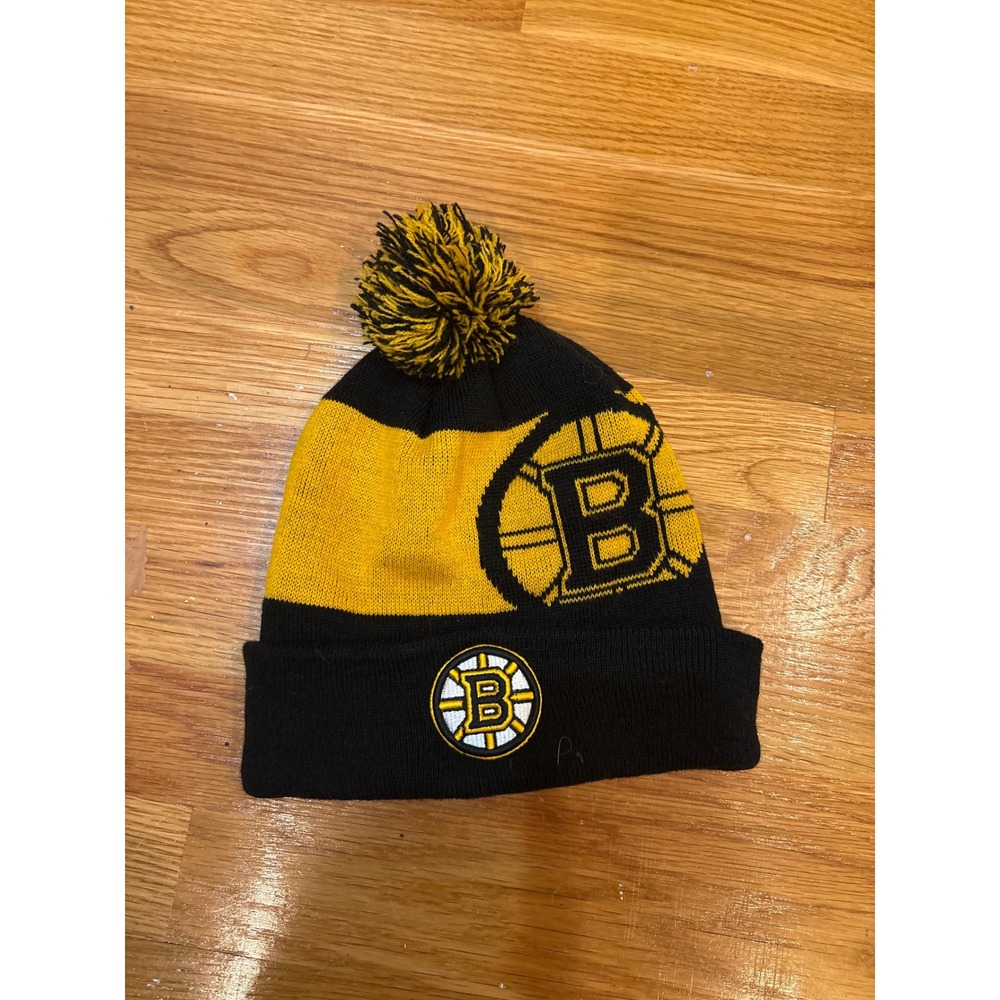 Boston Bruins NHL Hockey Knit Beanie Hat Pom Pom Black Yellow Adult OSFM‎